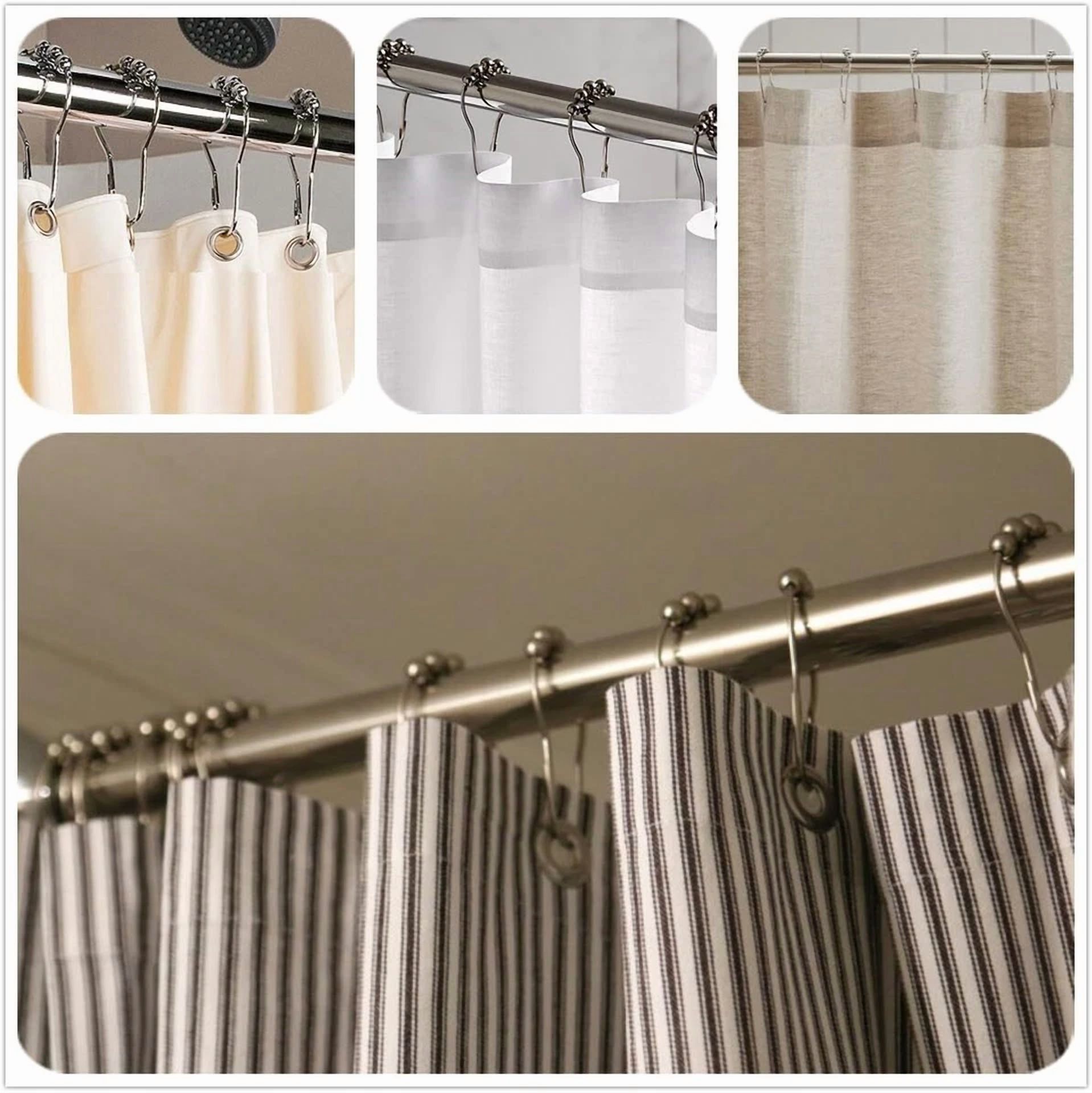 CRESTIN- 12 Piece Set Rustproof Stainless Steel Shower Curtain Rings Hooks For Bathroom S