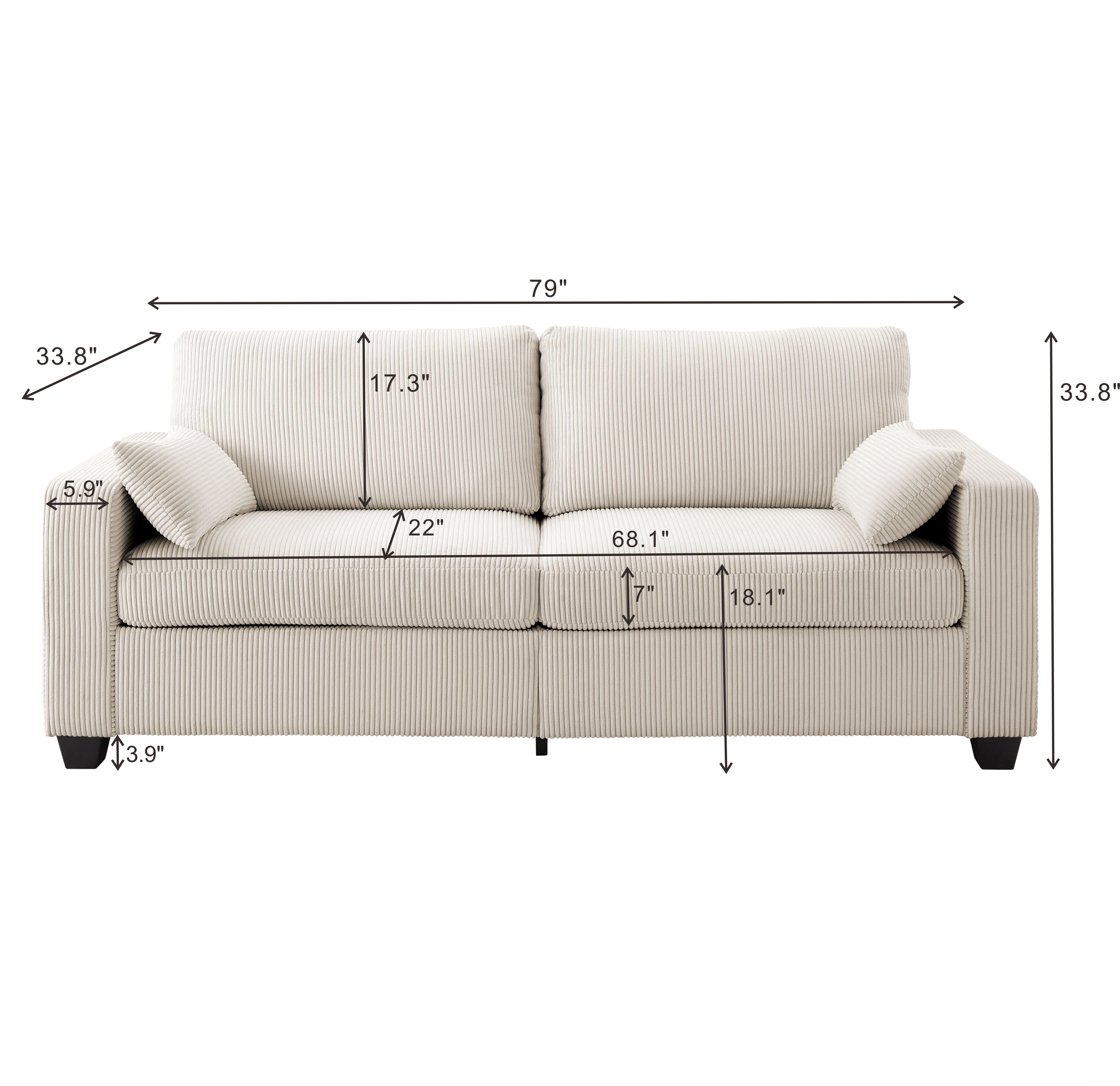 Modern Loveseat Sofa for Living Room, Removable Washable Cover with Pocket Spring Cushions and Solid Wood Frame, 79 Inch 2-Seater Couch for Small Space Apartment, Beige