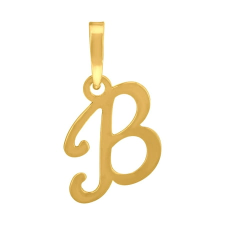 925 Sterling Silver Yellow-tone Unisex Cursive Initial Alphabet B Charm Pendant for Men Women