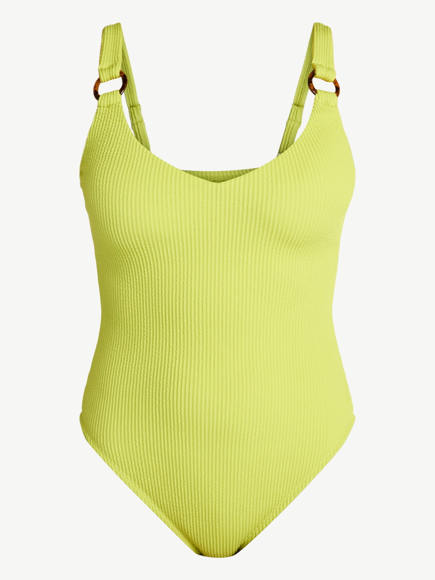Time and Tru Women's and Women’s Plus Crinkle Plunge One-Piece Swimsuit, Sizes XS-3X