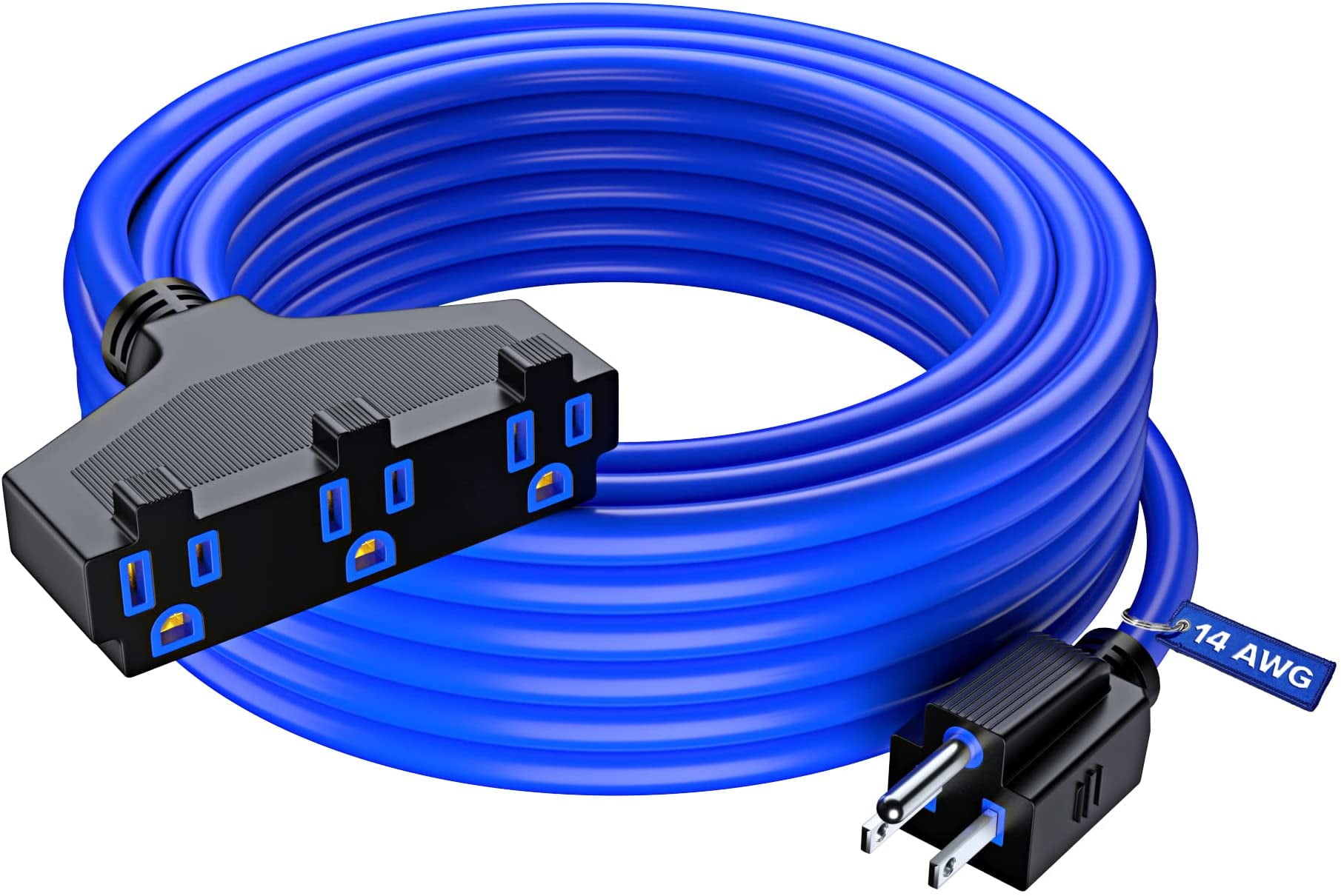 Maximm Cable 50 ft Safety Extension Cord with Multiple Outlets Blue 14/