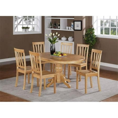 Butterfly Dining Set East West Furniture AVAT7-OAK-W 7PC Oval Dining Set with Single Pedestal with 18 in. butterfly leaf and 6 wood seat chairs ()