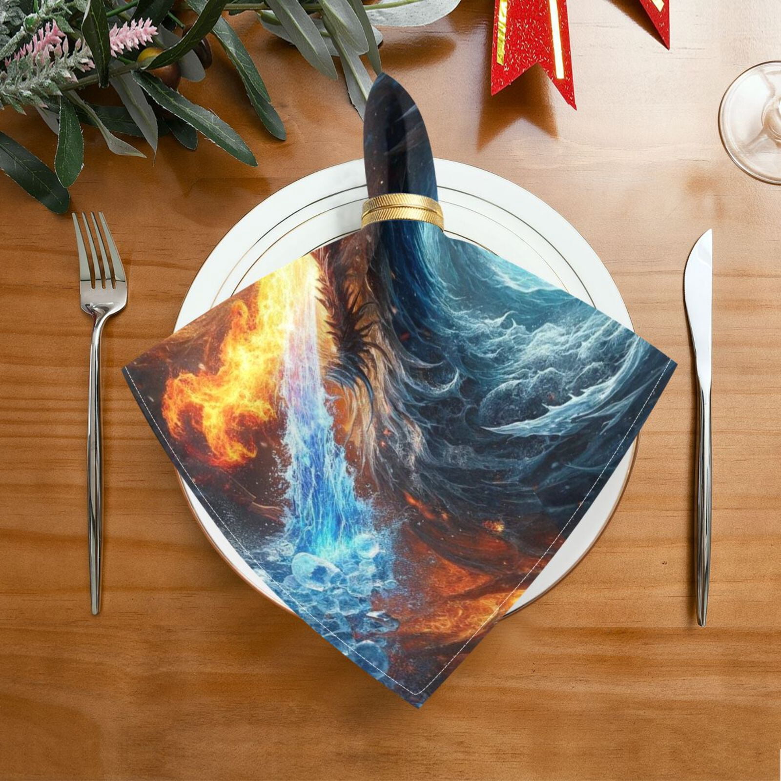 JSTEL Ice & Fire Dragons Cloth Napkins Set of 6, 20x20 Inch Washable and Reusable Napkin for Decoupage Dinner Party Everyday Use