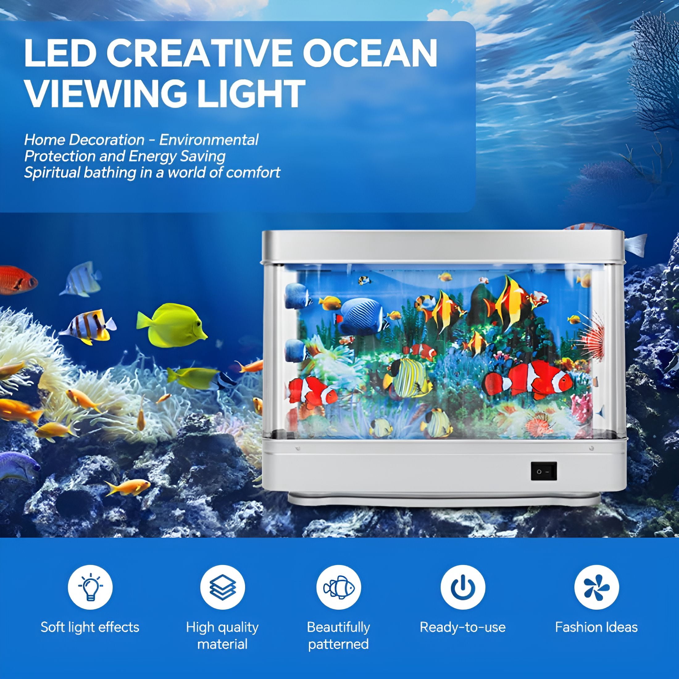 HIBIBUD Fake Fish Tank Mini Aquarium, Virtual Ocean Motion Artificial Tropical Fish Decorative, Aquarium Lights Motion Lamp Night Light with Moving Fish (USB)