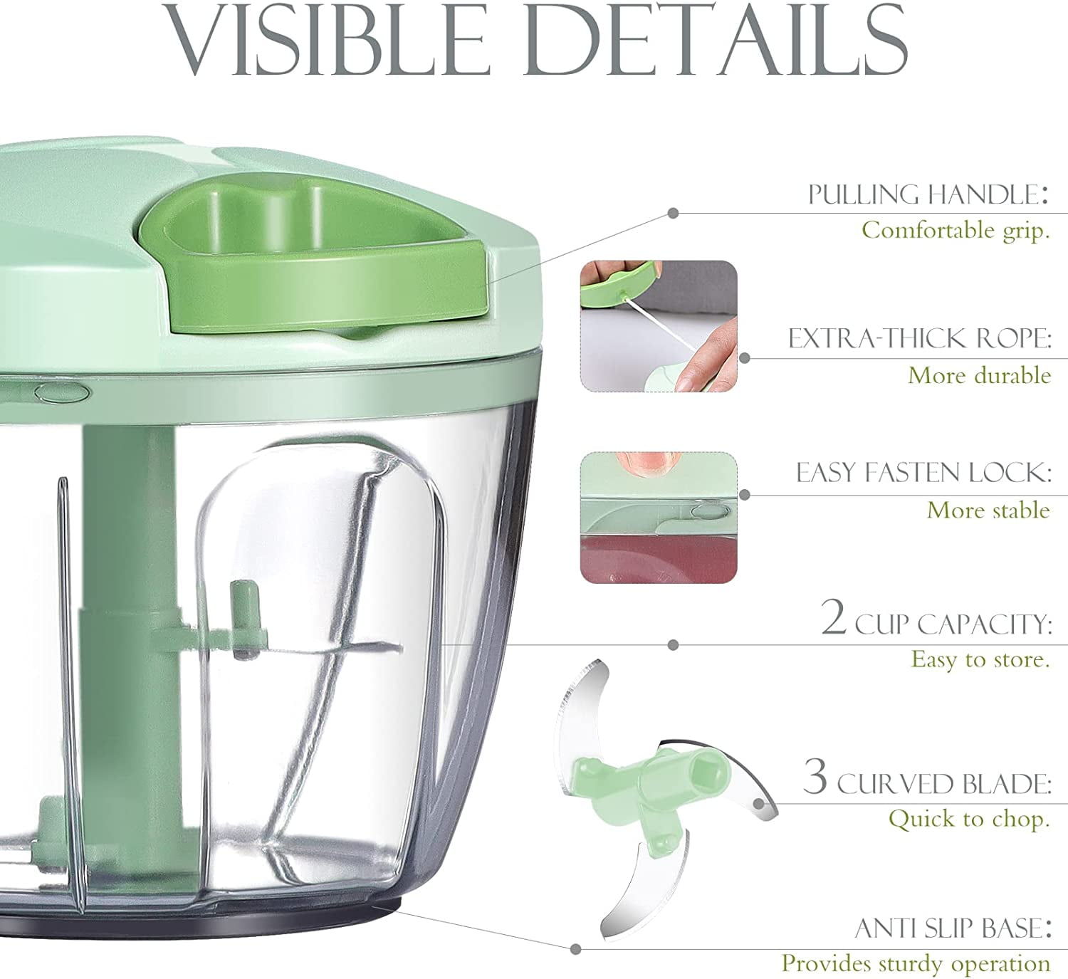Manual Food Chopper/Processor – Pull Cord Vegetable Chopper with