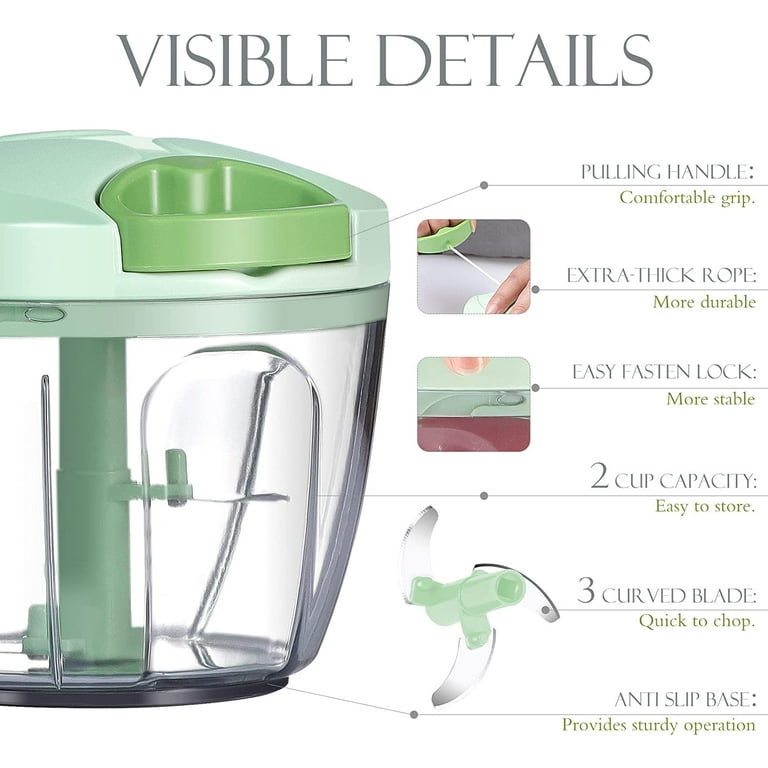 Ourokhome Hand Pull Food Processor - Portable Manual String Vegetable  Chopper Small Kitchen Speed Mincer for Veggie
