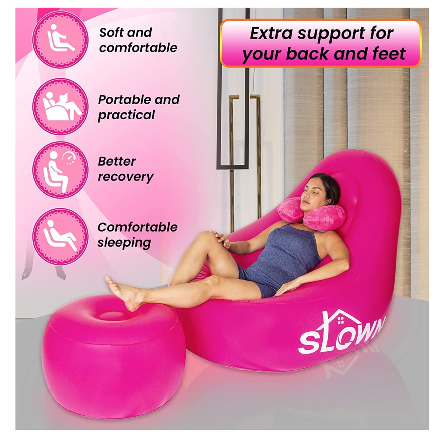BBL Inflatable Sofa Chair Lounger With Hole and Ottoman BLACK Post BBL  Surgery Recovery Accessories 