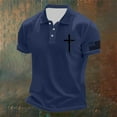 thumbnail image 2 of Mens Polo Shirt Casual Crucifix Printed Short Sleeve Button Up Collared Tops Summer Sport Breathable Mens T-Shirts Navy L, 2 of 3