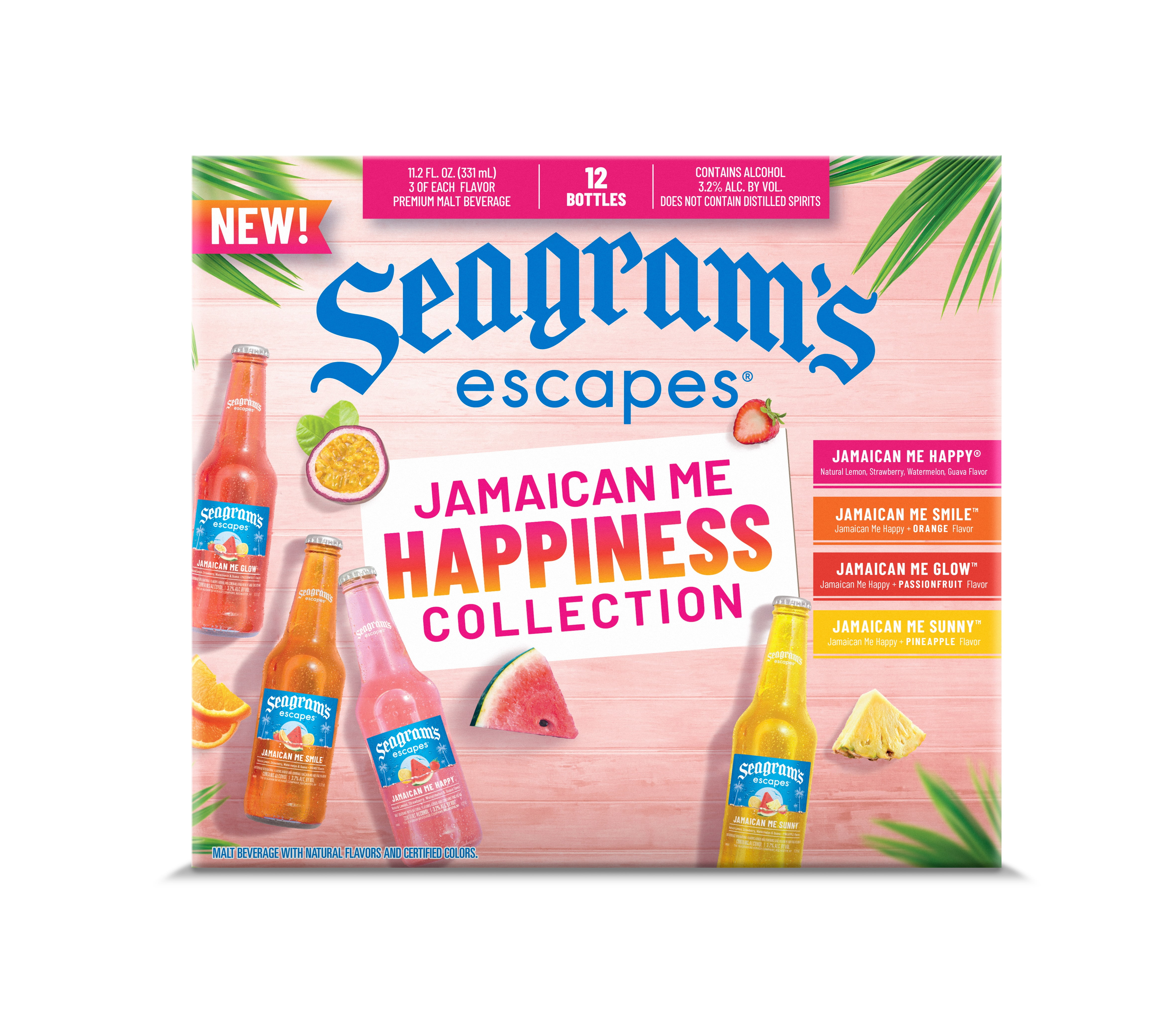 Seagram's Escapes Jamaican Me Happiness Collection, Flavored Malt Beverage, 12 pack, 11.2 fl oz Glass Bottles, 3.2% ABV