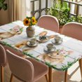 thumbnail image 3 of Easter Bunny Table Cloths for 4 Foot Rectangle Tables, Spring Daisy Botanical Leaves Gray Wooden Patio Waterproof Elastic Fitted Tablecloths, Washable Rectangular Table Cover for Camping, 3 of 8