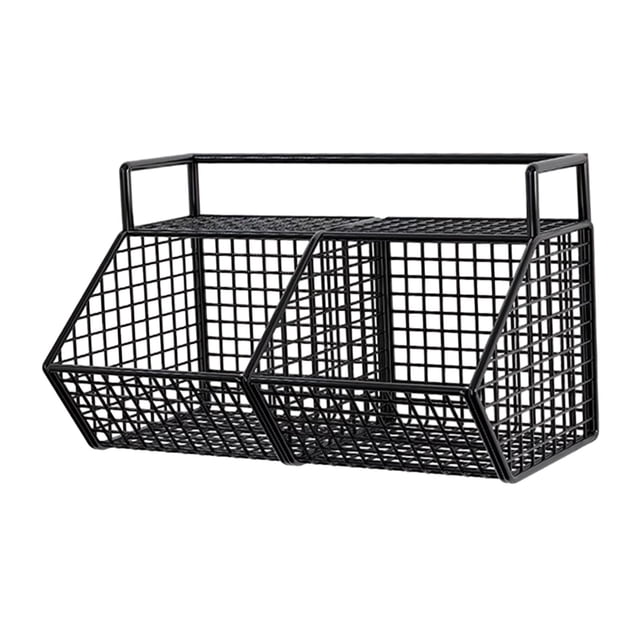 simhoa Adhesive Small Metal Basket Wall Mount Fruit Basket for Craft Room Garage RV 2 Grid