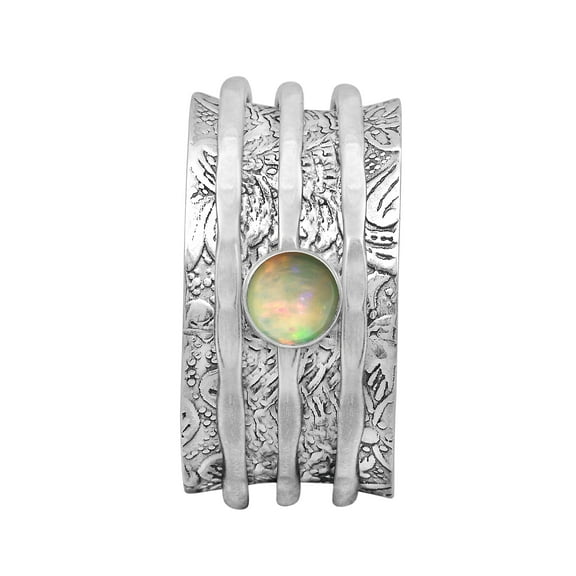 5MM Round Opal 925 Silver Meditation Anxiety Men Women Spinner Ring