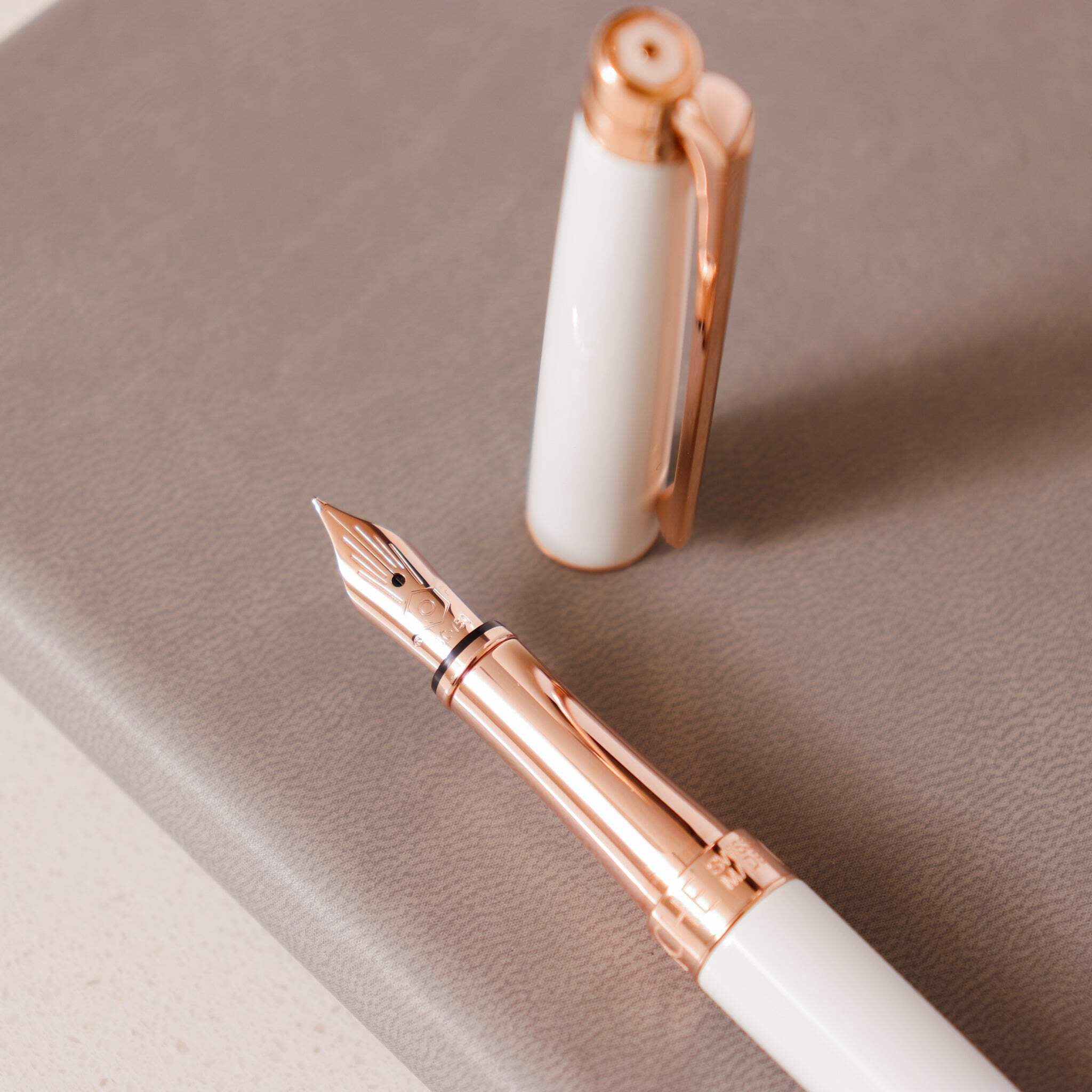 Caran D'Ache Leman Slim Fountain Pen - White  Rose Gold