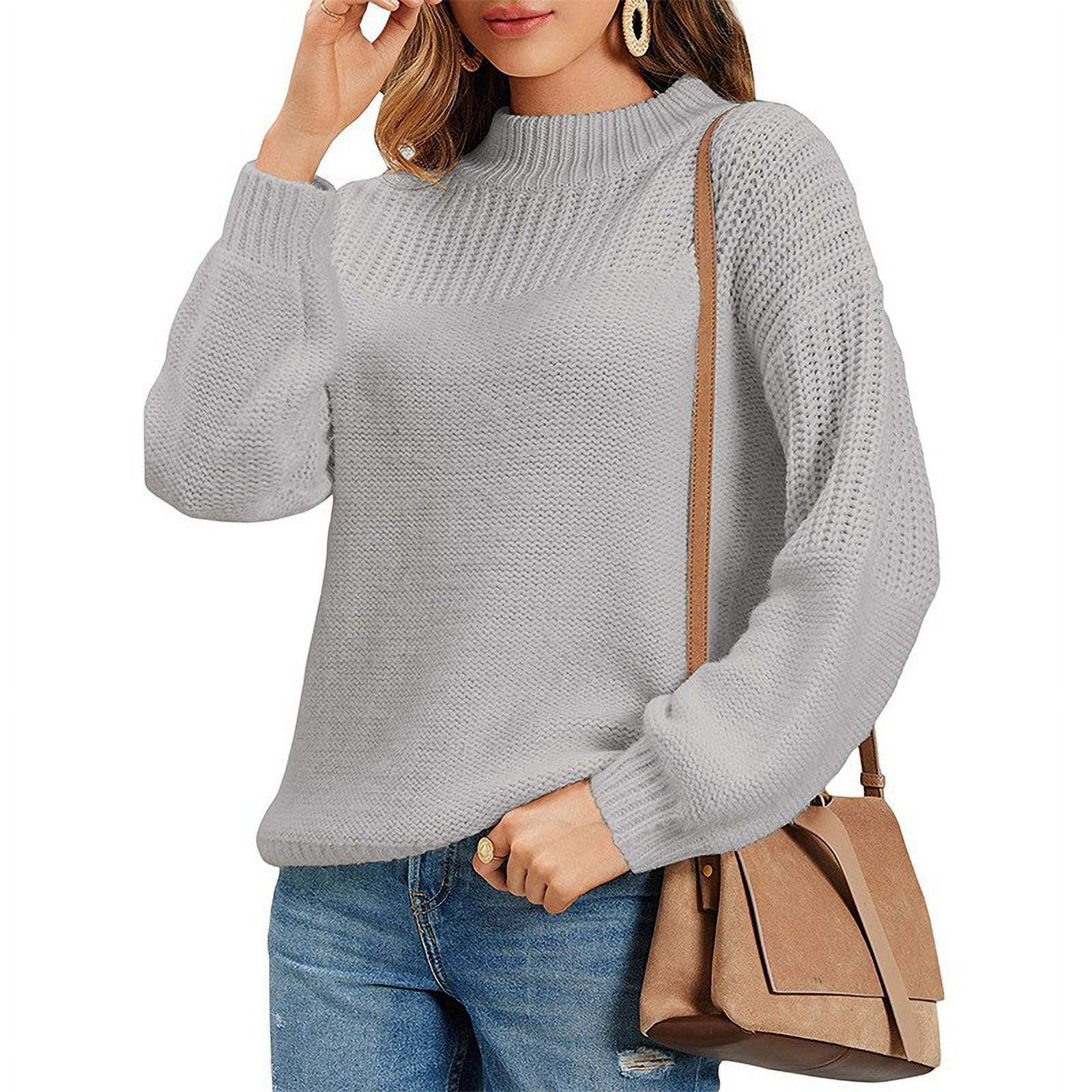 Holzkary Women's Casual Long Sleeve Sweaters Women's Casual Long Sleeve Sweaters Loose Crewneck Knit Solid Pullover Sweater Jumper Tops Loose Crewneck Knit Solid Pullover Sweater Jumper Tops Grey M