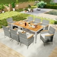 thumbnail image 1 of Gymax 9 Pieces Patio PE Wicker Dining Set Outdoor Acacia Wood Table & Chairs Off White, 1 of 10