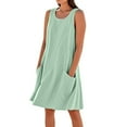 thumbnail image 1 of Vestido sin mangas estampado de lino para mujer: largo hasta la rodilla, estampado floral, bolsillos, ropa de verano para la playa., 1 of 7
