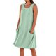 thumbnail image 1 of Vestido sin mangas estampado de lino para mujer: largo hasta la rodilla, estampado floral, bolsillos, ropa de verano para la playa., 1 of 7