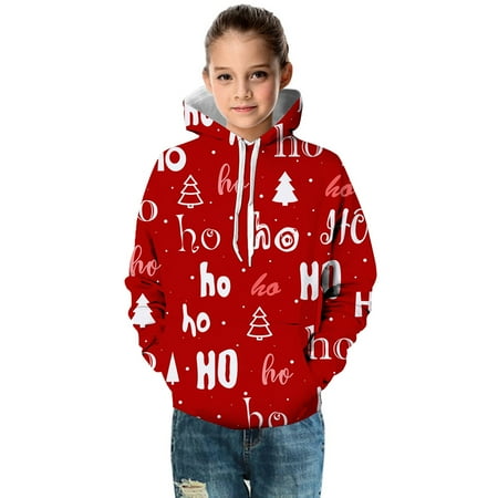 

Girls Sweatshirts & Hoodies Little Boys Girls Kids Hooded Unisex Xmas Tree Sweatshirt 3D Christmas Letter Printed Pullover Hoodie For Girls Boys With Pocket Red 13 Years-14 Years
