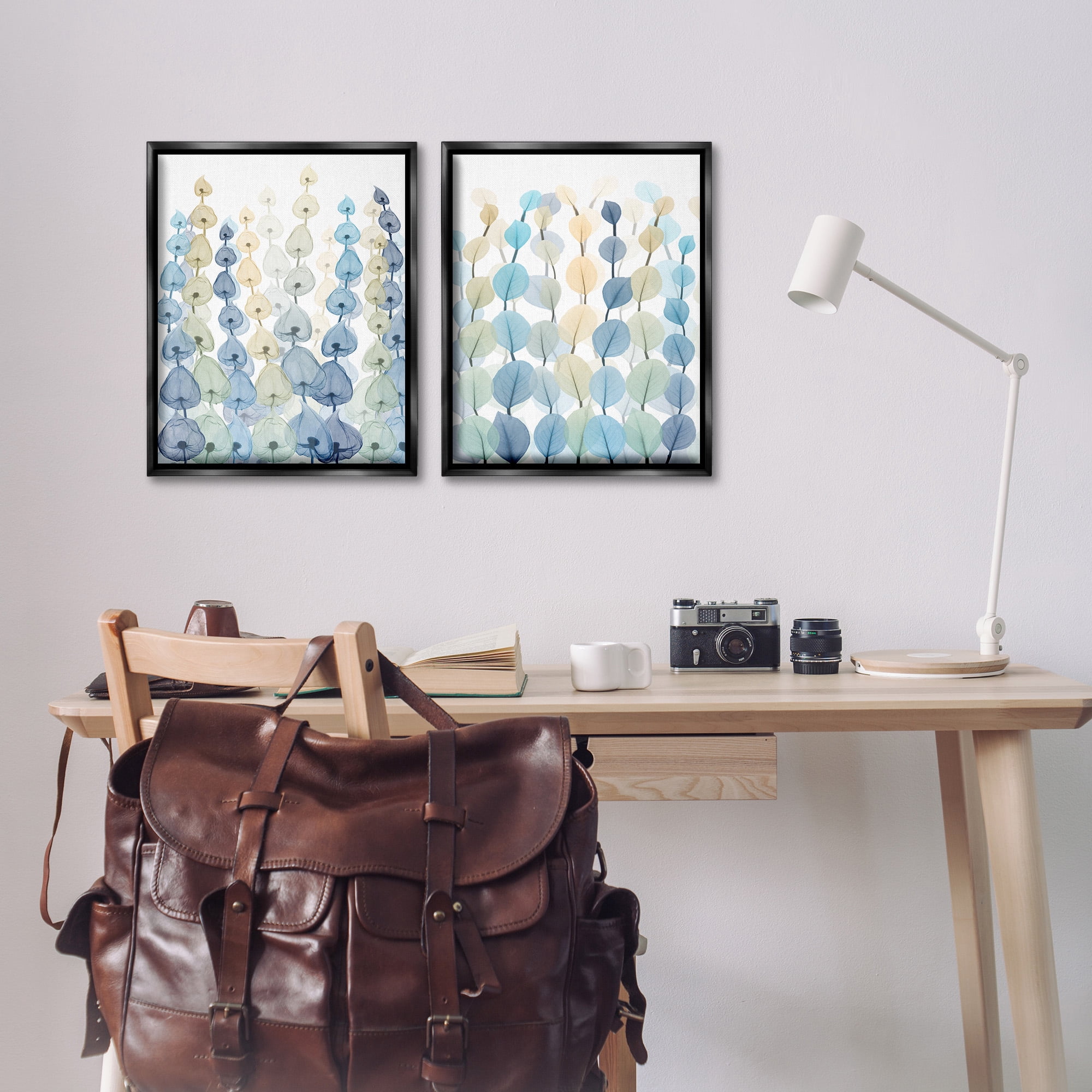 Stupell Industries Seaweed & Ocean Plants Pattern Abstract Painting Black Floater Framed Canvas Art Print Wall Art, 17 x 21, Set of 2