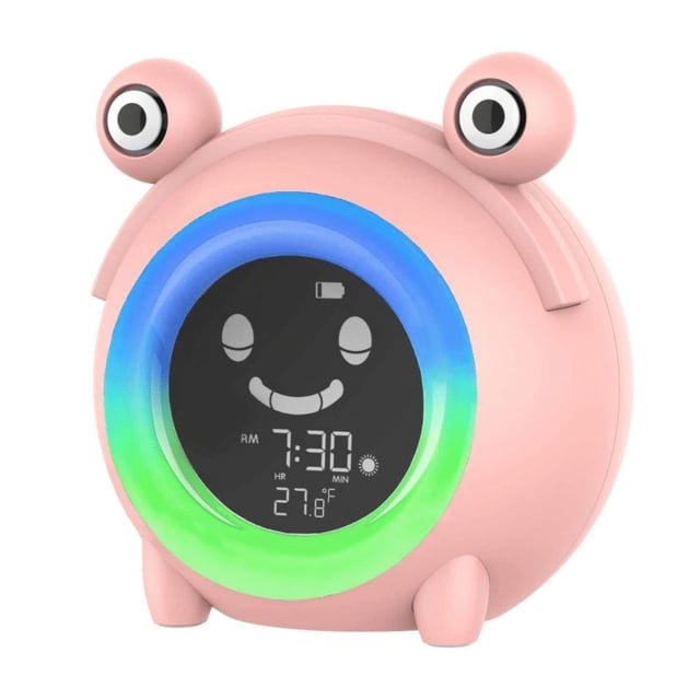 Pequeño reloj despertador con luz nocturna inteligente, reloj LED con rana pequeña, carga USB, luz nocturna pequeña, reloj despertador rosa ER