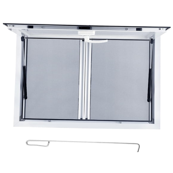 BeesClover Concession Window, Food Truck Service Window With 2 Horizontal Sliding Screen Windows & Awning Door, Aluminum Alloy Serving Window for Food Trucks