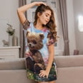 thumbnail image 3 of Yiaed Romantic Floral Bear Print Women's Loose-Fit Short Sleeve Nightgown, Soft and Comfortable Sleep Dress for Relaxation and Sleepwear, 3 of 6