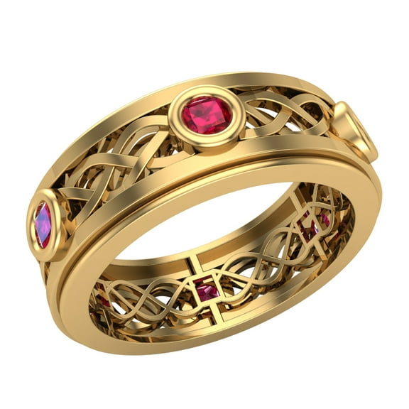 Wedding Bands for Men 8 MM Ruby 14K Gold 0.75 CTW
