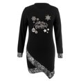 thumbnail image 4 of Robes de Noël pour Femmes Imprimées Col Rond Manches Longues Robes d'Automne Ourlet Asymétrique Robe Mini Décontractée de Vacances, 4 of 5