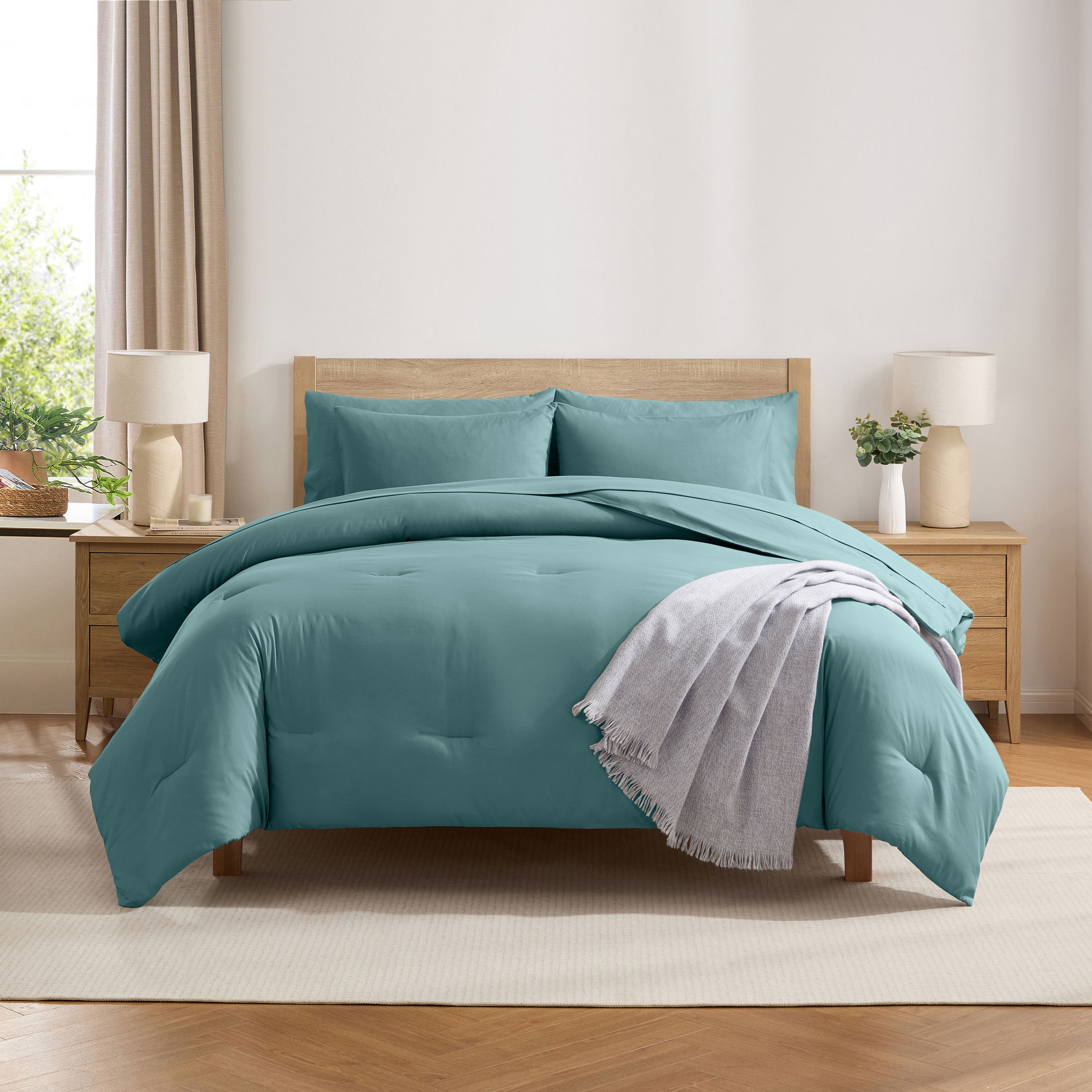 LammaLoe Queen Comforter Set, 7 Piece Bed in a Bag, Ultra Soft Bedding Comforter Set with Sheets, All Season Bed Set, Mineral Blue