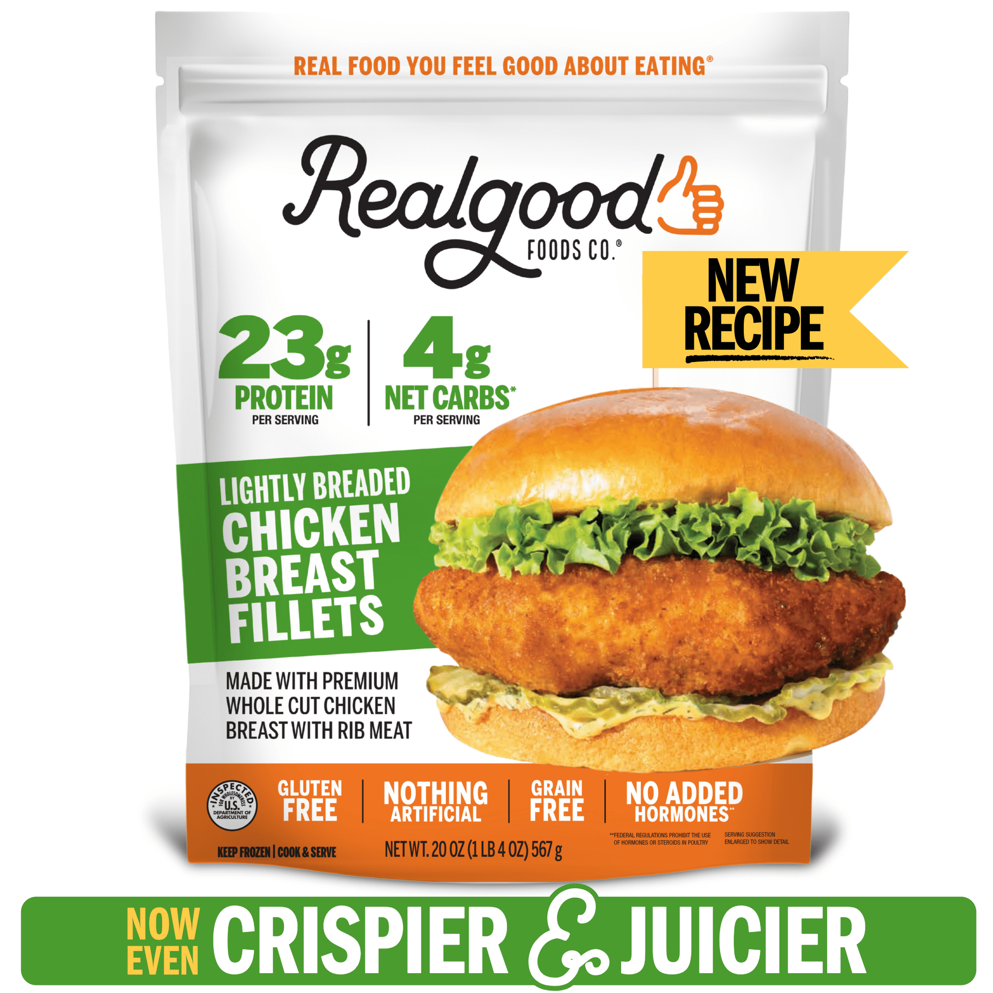 Realgood Foods Co. Lightly Breaded Chicken Breast Fillets, 20 oz Bag (Frozen)