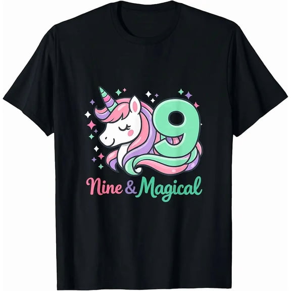 children’s wear Cute Magical Unicorn Nine & Magical 9th Birthday T-Shirt for Girls Kids