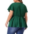 thumbnail image 3 of Agnes Orinda Plus Size Women V Neck Flare Sleeve Ruffle Peplum Wrap Blouse Top Dark Green 3X, 3 of 4