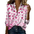 thumbnail image 3 of TaTaai Ladies Long Sleeve Button Down Shirt Valentines Day Print Satin Lapel Collar Blouse Silky Romantic Loose Fit Top Gift, 3 of 7