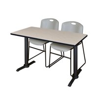 Regency Cain 48" x 24" Training Table- Maple & 2 Zeng Stack Chairs- Grey