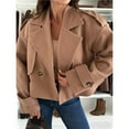 thumbnail image 4 of Women Crop Double Breasted Pea Coat Work Office Cropped Jacket with Pockets Khaki XL, 4 of 9