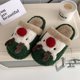 thumbnail image 3 of Pantuflas De Interior Peludas Zapatillas navideñas de piel esponjosa Alce de dibujos animados Lindos artículos para el hogar (Verde38-39), 3 of 8