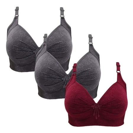 Gnurob Womens Lace Bralette 3 Pack Plus Size Bra Push Up Wire Free Bras Padded Seamless Bralettes Adjustable Straps Underwear for Heavy Breast Sprots Bra Clearance Saving B06-Gray X-Large