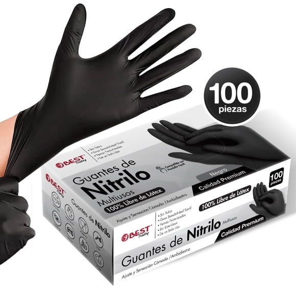 Guantes de Nitrilo Negro 100 Piezas - Libres de Látex y Vinil - Sin Polvo - Multiusos Talla Grande