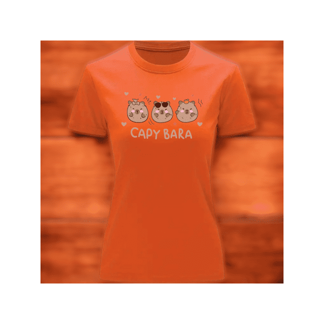 Playera Blusa Con Impresion De 3 Capybaras Bebes Fashion Ropa para Mujer Capibara Color Anaranjado Talla Mediana Marca Emil SaEs