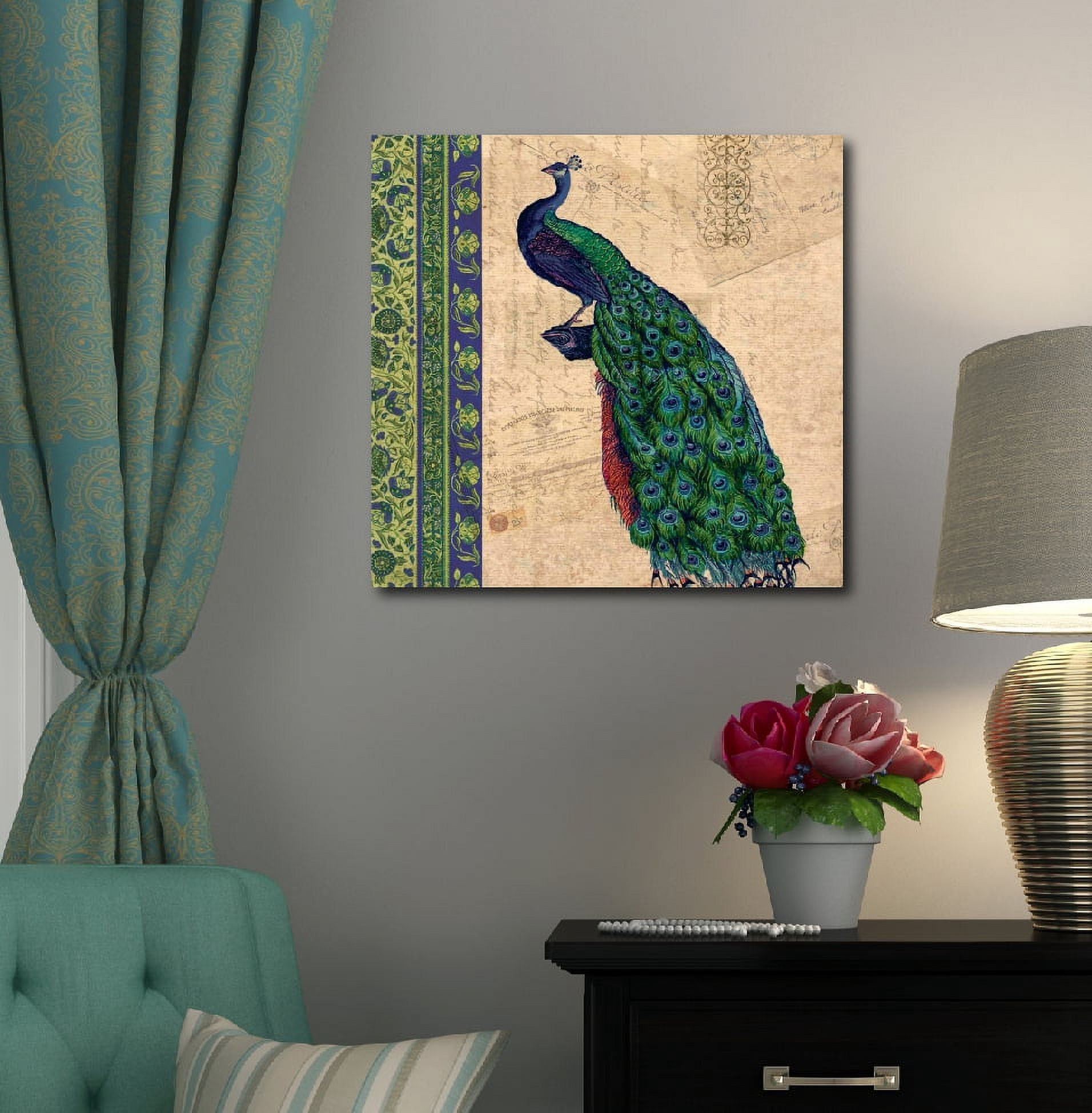 Peacock Tan Tapestry III Gallery-Wrapped Canvas Wall Art, 16x16