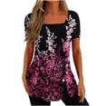 thumbnail image 2 of ICHUANYI Clearance Fashion Womens Casual Printed Square Neck Short Sleeve Buttons Tops Loose Blouses(Purple, L) ICHUANYI WER2023081009326, 2 of 5