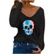 thumbnail image 1 of Camiseta suelta estampada a la moda para mujer, blusa de manga larga, cuello redondo, camisetas informales Pompotops FGAJ14857, 1 of 4
