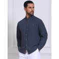 thumbnail image 4 of INSPIRE CHIC Men's Stand Collar Long Sleeves Button Down Solid Color Linen Business Shirt 2XL Dark Blue, 4 of 5