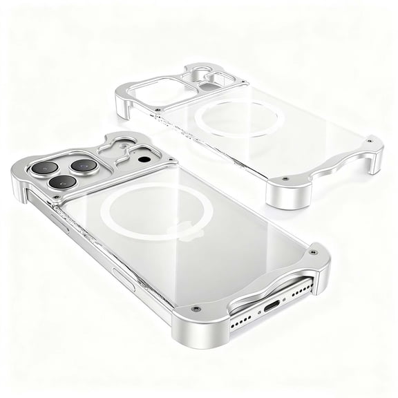 Magnetic For iPhone Air Phone Case,Compatible with Mag-Safe,Crystal Transparent Back,Hard PC   Metal Hybrid Shockproof Bumper Design,Anti-fall Drop Protection Durable Borderless Case,Silver