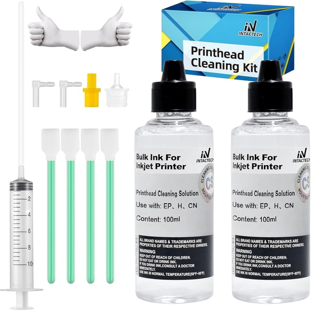 YWC-KIT de Nettoyage de Tête d'Impression 200ML, Solution de Nettoyage de Tête d'Imprimante pour Epson Ecotank HP Canon Brother Imprimantes à Jet d'Encre, Kit de Nettoyage de Buse Haute Efficacité avec Seringue 10ml