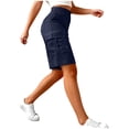 thumbnail image 5 of HKYNLAG Bermuda Cargo Shorts for Women Knee Length Casual Wide Leg High Waisted Hiking Work Summer Shorts with Pockets Navy S, 5 of 6