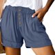 thumbnail image 1 of Pantalones cortos casuales de verano cómodos para mujer, cintura alta elástica, botón frontal, pantalones cortos de pierna ancha con bolsillos laterales, 1 of 6