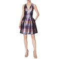 thumbnail image 1 of Laundry Womens Stripe Fit & Flare Dress, Metallic, 12, 1 of 2