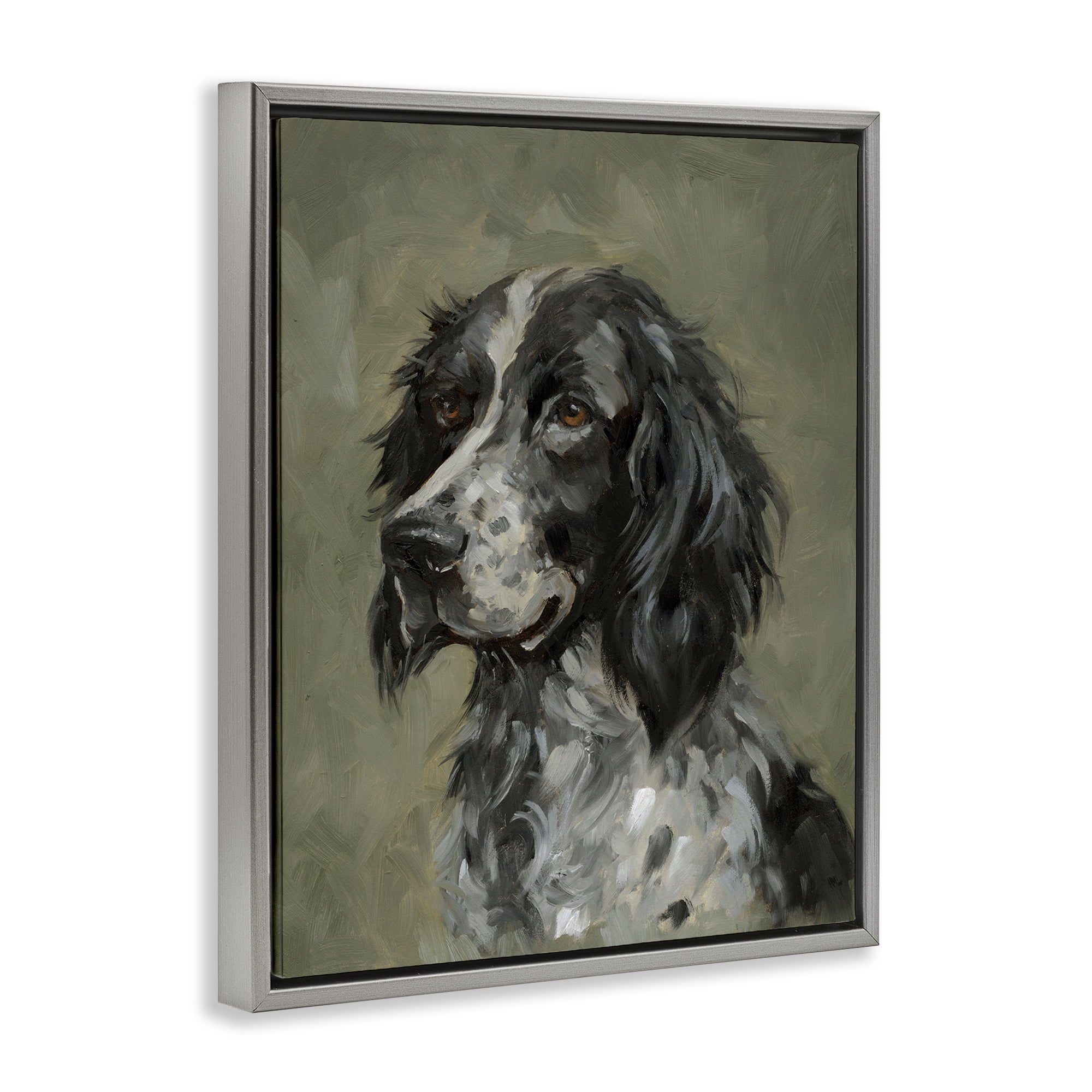 Stupell Industries Cocker Spaniel Portrait Animals & Insects Painting Gray Floater Framed Canvas Art Print Wall Art, 25 x 31