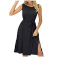 thumbnail image 1 of AherBiu Robe Midi d'Été pour Femmes Sans Manches à Taille Ceinturée Décontractée Ample Fendue Basique Confortable, 1 of 7